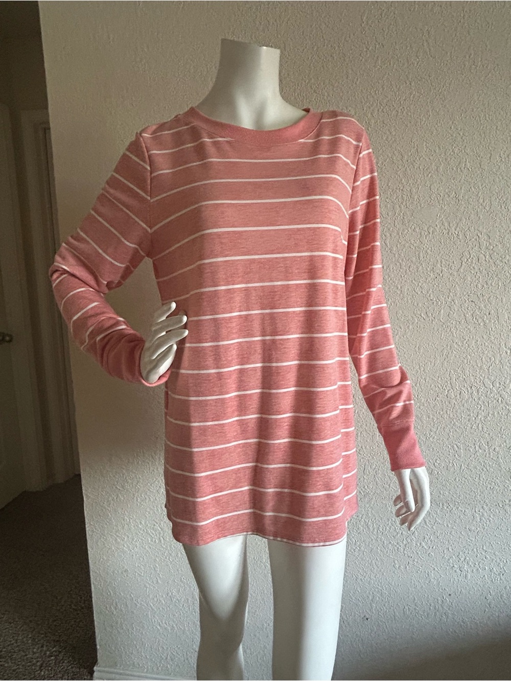 New Croft @& Barrow Women's Pink Striped Long-Sleeve Knit Top size M